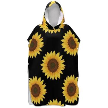 Imagem de Joisal Poncho de surfe trocador de roupão para praia Adul moletom toalha natação plus size adulto ponchos para mulheres amarelo girassol preto