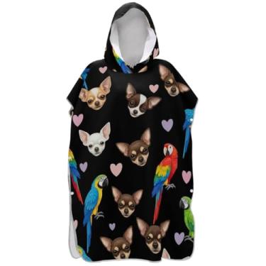 Imagem de Joisal Poncho de surfe para trocador de roupas de banho de praia com capuz reutilizáveis homens mulheres poncho com capuz papagaios cachorro preto