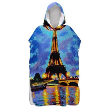 Imagem de Poncho de surfe para trocador de roupas de banho de praia com capuz poncho masculino vestível com capuz Torre Eiffel tinta a óleo colorida