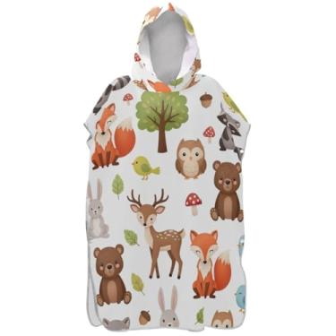 Imagem de Joisal Poncho de surfe para trocador adulto toalha de banho com capuz tamanho grande animais da floresta urso veado ponchos adultos para mulheres