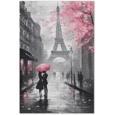 Imagem de Torre Eiffel Pintura a Óleo Dia dos Namorados 1000 Peças Quebra-cabeça Adultos Paisagem Floral Quebra-Cabeça Rígido Presentes para Amantes de Quebra-Cabeças, 75 x 40 cm