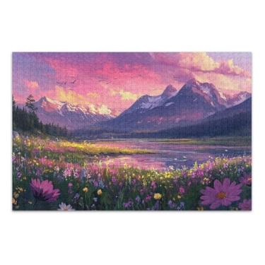 Imagem de Quebra-cabeças engraçados de paisagem de prado para adultos 1000 peças, quebra-cabeças rígidos para adultos com letras nas costas