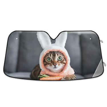 Imagem de Guarda-sol personalizado fofo coelho gato Páscoa arte para para-brisa de carro dobrável universal automotivo para-brisas guarda-sol animal floral S, 134,6 cm x 59,7 cm