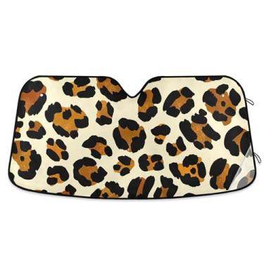 Imagem de Guarda-sol de carro marrom preto bege impressão leopardo para-brisa engraçado personalizado retrátil caminhão carro para protetor de janelas dianteiras L, 144.8 cm x 80.0 cm