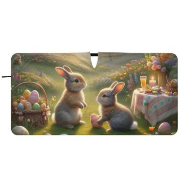 Imagem de Guarda-sol personalizado de ovos de prado de coelhinho da Páscoa para para-brisa de carro, engraçado, dobrável, para janelas dianteiras, automotivo, 76,2 cm x 149,9 cm