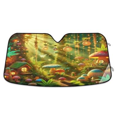 Imagem de Protetor solar de para-brisa de carro floresta cogumelo mágico bloqueia raios UV persiana de janela frontal de carro para a maioria dos sedãs SUV caminhão grande