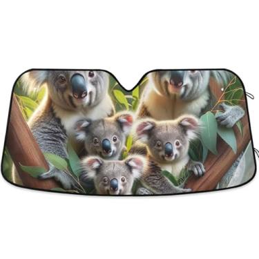 Imagem de Guarda-sol personalizado fofo família coala para para-brisa de carro impressão dobrável engraçada protetor solar automotivo M, 139.7 cm x 70.1 cm