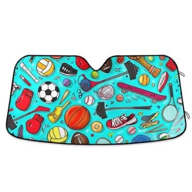 Imagem de Equipamento esportivo personalizado bola verde azul para-sol de carro para para-brisa dobrável universal automotivo para-brisa guarda-sol animal floral S, 134,6 cm x 59,7 cm