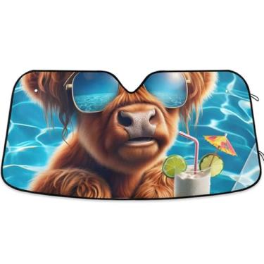Imagem de Guarda-sol engraçado animal fofo para para-brisa de carro engraçado universal retrátil sombra de carro para-brisa frontal impressão animal automotivo M, 139,7 cm x 70,1 cm