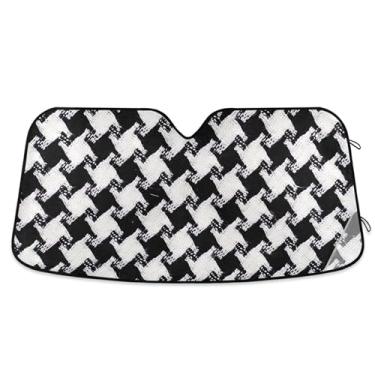 Imagem de Pára-sol Bold Houndstooth Preto Branco para Para-brisa de Carro Engraçado Universal Retrátil Para-brisa Frontal Floral Animal M, 139.7 cm x 70.1 cm