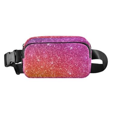 Imagem de Bolsa de cinto rosa roxa com glitter, bolsa de peito com alça ajustável, bolsa de cinto para mulheres, alça longa transversal, Glitter rosa e roxo, one size, Glitter rosa e roxo