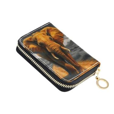 Imagem de Carteira feminina Majestic Elephant Aesthetic de couro com bloqueio de RFID para cartões de crédito, carteira pequena com zíper e bolsa para moedas