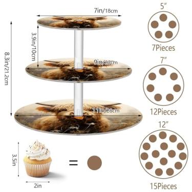 Imagem de Suporte para cupcake Tea Party com 3 níveis de vaca Highland bege acrílico para exibição de torre de cupcake, bandejas de servir, organizador de mesa de doces