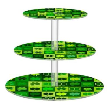 Imagem de Suporte de cupcake de 3 níveis para chá e chá verde trevos, trevos, copo de acrílico, torre de bolo, decoração de mesa de chá de bebê, sobremesa, chá, servir, comida, floral