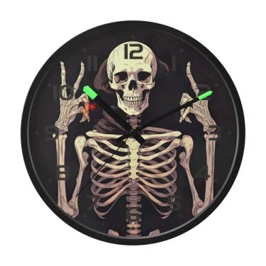 Imagem de SEHANY Relógio artístico de parede de caveira silencioso, sem tique-taque, relógio redondo operado por bateria, controle de som, luz noturna, relógios de parede para sala de estar, cozinha, quarto