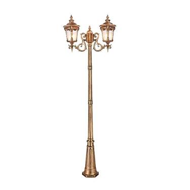 Imagem de Luminária de rua LED moderna para exterior - Lâmpada de vidro à prova d'água IP65, design europeu, iluminação paisagística de alumínio com 2 lâmpadas, pilar estiloso para pátios e caminhos.