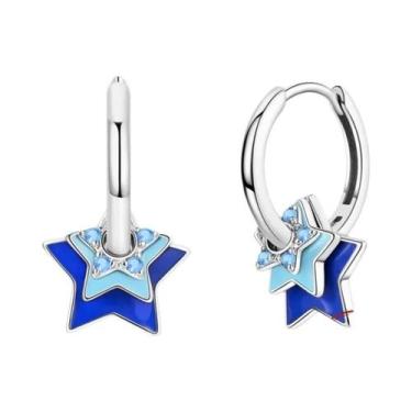 Imagem de Brincos De Argola Com Estrela E Lua Em Prata Esterlina 925 Para Mulher