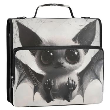 Imagem de Fichário de Halloween cinza assustador fofo 3 anéis de 3 anéis D fichário organizador com zíper bolsa de fichário com alça para armazenamento escolar estojo portfólio com alça