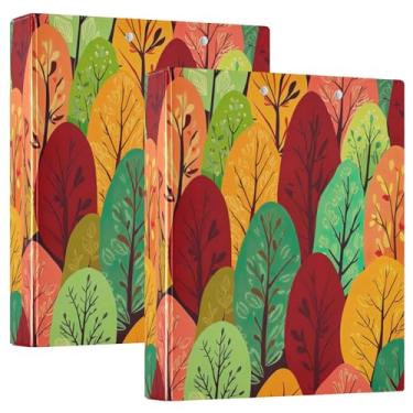 Imagem de Fichários personalizados de 3 anéis de folha de outono laranja verde 3 cm comporta 200 folhas, pastas, anel redondo, fichário de escritório, 31,5 x 27 x 6 cm, 1 pacote