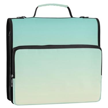 Imagem de Fichário verde azul amarelo claro gradiente de 3 cm 3 anéis, organizador de fichário com zíper resistente, bolsa escolar com alça de ombro, pasta de portfólio de armazenamento com alça de ombro com