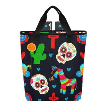 Imagem de Joitme Bolsa térmica colorida preta com caveiras mortas, 36 latas, bolsa térmica com laterais macias, sacola de compras para mantimentos