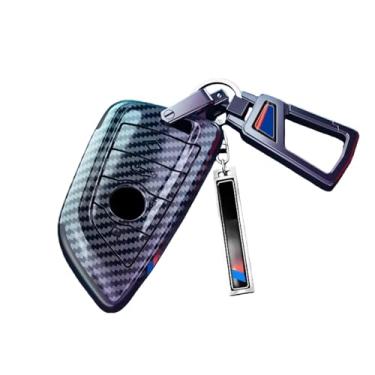 Imagem de Capa de chave de carro de fibra de carbono compatível com Bmw X1 X3 X4 X5 X6 X7 1 3 5 6 Série G20 G30 G11 F15 F16 G01 G02 F48 M Titular Chaveiro(Carbon black PlusMax)
