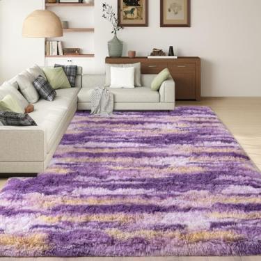 Imagem de Ailyei Tapetes felpudos para sala de estar 15 x 23 cm, ultramacios, abstratos, roxos, grandes felpudos, tapetes para quarto, 15 x 23 cm, tapete felpudo fofo de pelúcia para quarto de meninas, crianças