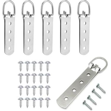 Imagem de Ganchos para fotos de anel D resistente com parafusos, 8 peças de ferragens grandes para pendurar quadros de anel D, ganchos de 3 furos para pinturas para decoração de casa, moldura para pendurar com