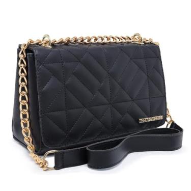 Imagem de Bolsa Transversal Feminina Matelassê, Alça Corrente Dourada, Couro Sintético Preto (preto)
