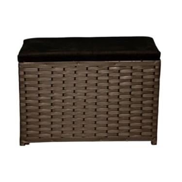 Imagem de Puff Baú Organizador 80 Litros Assento Suede Fibra Sintética Quarto Decorativo(CAPPUCCINO/MARROM) (PRETO/PRETO)