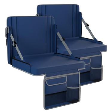 Imagem de Assentos de estádio com suporte para as costas, 2 unidades de cadeiras de arquibancada ajustáveis com encosto e assento almofadado com suporte de copo, alça de transporte e alça de ombro para eventos