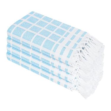 Imagem de Softopia Cotton Pacote com 4 toalhas de cozinha Matrix Dobby, 100% algodão, 40,6 x 66 cm, toalhas de chá de borla com nó artesanais, panos de lavagem reutilizáveis e absorventes para secagem e limpeza