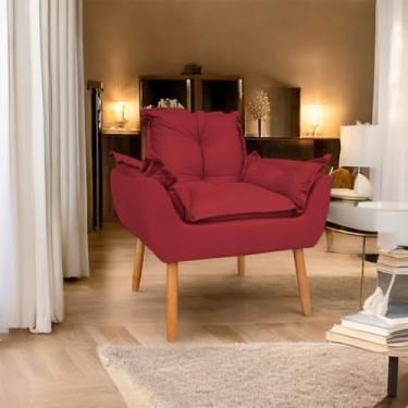 Imagem de Poltrona Decorativa em Suede com Pés de Madeira - Design Moderno para Sala e Quarto, Confortável e Elegante(Vermelho)