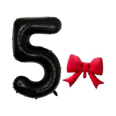 Imagem de Balão Gigante Preto De 40 Polegadas Com Laço Vermelho Em Papel Alumíni