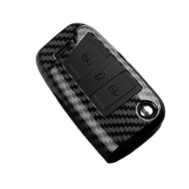 Imagem de Capa de chave de carro de fibra de carbono ABS compatível com VW Golf 7 MK7 Tiguan MK2 compatível com SEAT Ateca Leon FR 2 Ibiza compatível com Skoda Octavia(A Carbon)