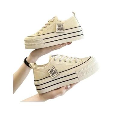 Imagem de Tênis De Lona Preto Feminino Com Plataforma, Lace-up, Confortável, Mod