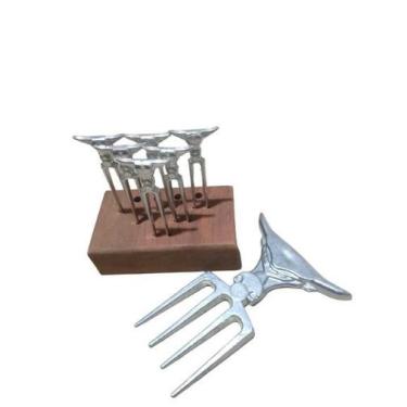 Imagem de Garfo Tridente 4 Pontas + 6 Garfinhos  Petiscos Porções Com Base De Ma