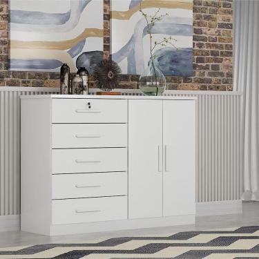 Imagem de Cômoda Seul 5 Gavetas 2 Portas Em Mdf E Mdp Clic Móveis Branco