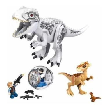 Imagem de Boneco Blocos Montar Dinossauro Kit T Rex Branco Jurássico