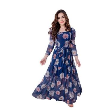 Imagem de Vestido Feminino Longo Áurea Moda Evangélica Virtuosa E Bela, Azul mar