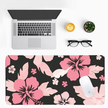 Imagem de Tapete de mesa de flores de hibisco para mulheres, grande à prova d'água de couro PU com base antiderrapante, capa artística para teclado de escritório para jogos e trabalho em casa, decoração de mesa