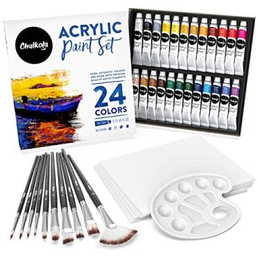 Imagem de Chalkola Conjunto de tintas acrílicas para adultos, crianças e artistas – Kit de 40 peças de materiais de pintura acrílica, com 24 tintas acrílicas (22 ml), 10 pincéis de pintura, 5 telas para pintura acrílica (8 x 10) e 1 paleta