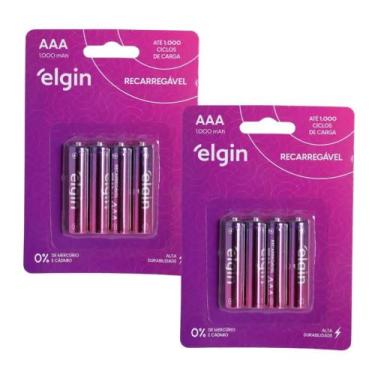 Imagem de kit 2 x Blister 4 Pilha Recarregável AAA Palito 1000mah Elgin