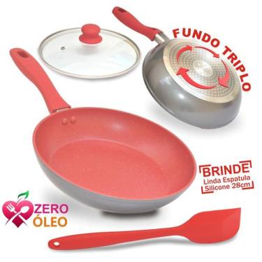 Imagem de Frigideira Grande 24cm Antiaderente C/tampa Vidro + Espatula - Redsupr