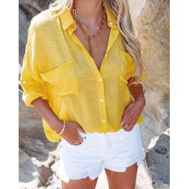 Imagem de E0303-Saída Praia Camisa Camisão Lisa Elegante Plus Size - xumi_xumi_x