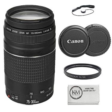 Imagem de Canon Lente EF 75-300mm f/4-5.6 III com filtro UV de 58 mm + protetor de tampa de lente + pano de limpeza de microfibra (4 itens)