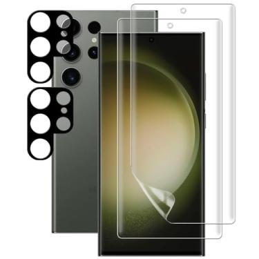Imagem de (2+1) Película protetora de tela para Samsung Galaxy S23 Ultra 5G (pacote com 2) (não é vidro), filme TPU macio flexível com (1 pacote) protetor de lente da câmera, compatível com impressão digital