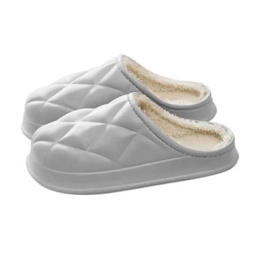 Imagem de Meia pantufa masculina casual de inverno com bico fechado, forro de lã, para uso interno e externo, Cinza, 40
