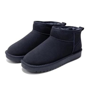 Imagem de Project Cloud Botas femininas de cano curto 100% de couro genuíno – Resistente à água com palmilha de espuma viscoelástica – Botas femininas modernas e confortáveis (hippy), Camurça azul-marinho, 37