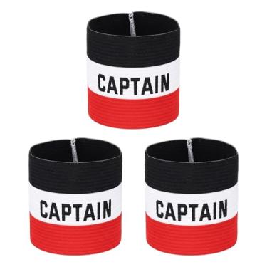 Imagem de YELARXI Braçadeira Capitão, Braçadeira de Capitão de Futebol Elásticas Ajustáveis Braçadeiras Líder Team Sport Rugby Player Band 13 x 8,6 cm e Preto/Branco/Vermelho e 3 Peças-Adequado para
